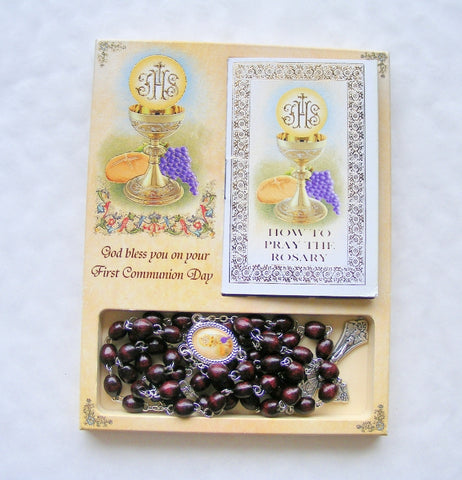 First Holy Communion Gift - Brown Wood Rosary Gift Set-Holy Communion-Serenity Gifts