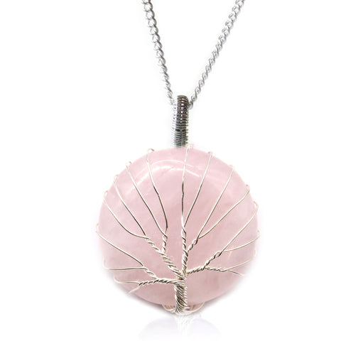 Tree of Life Gemstone Necklace - Rose Quartz-Gemstone Necklace-Serenity Gifts