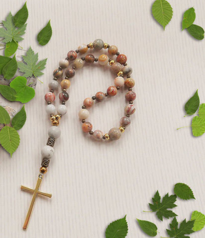 Handmade Anglican Rosary - Crazy Lace Agate and Peace Jade-Jewellery-Serenity Gifts