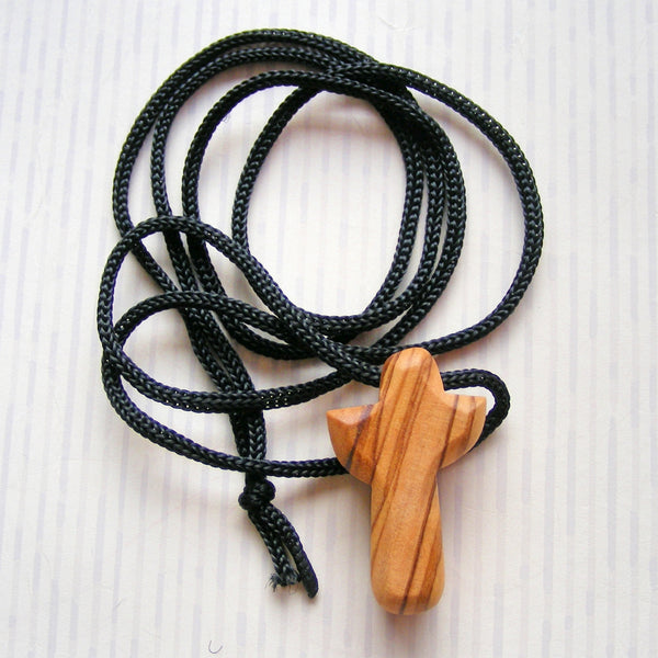 Genuine Olive Wood Holding Cross on Cord-olive wood pendant-Serenity Gifts