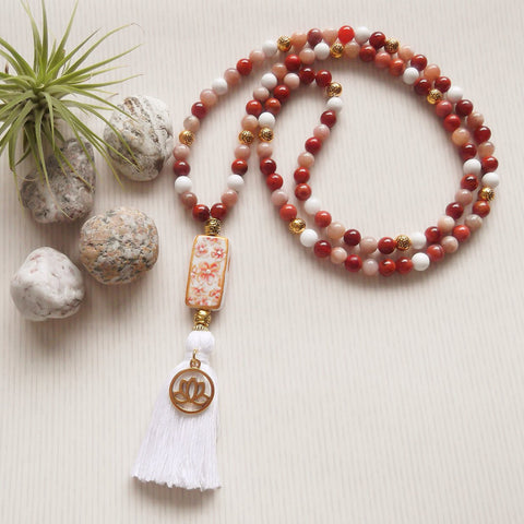 Handmade Mala Beads - Sunstone - Lotus Flower Charm-Mala Beads-Serenity Gifts