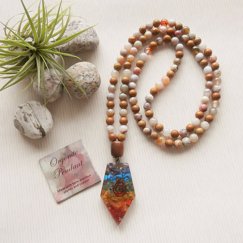 Handmade Mala Beads - Crazy Lace Agate with Chakra Orgonite Pendant-Mala Beads-Serenity Gifts