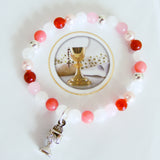 First Holy Communion Handmade Bracelet - White Pink Jade-Holy Communion-Serenity Gifts