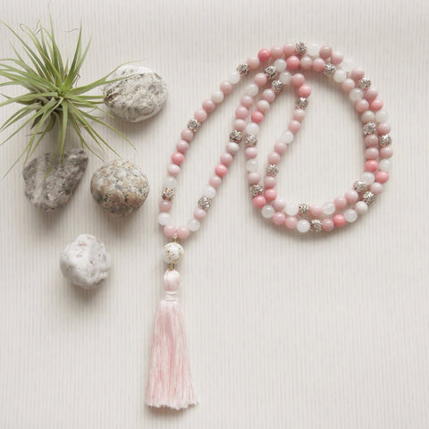 Handmade Mala Beads - Pink Rhodonite, White and Pink Jade-Mala Beads-Serenity Gifts