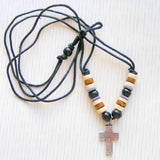 Wooden Bead Necklace with Cross-wooden bead necklace with Cross-Serenity Gifts