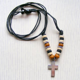 Wooden Bead Necklace with Cross-wooden bead necklace with Cross-Serenity Gifts