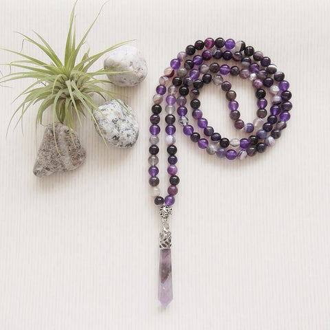 Handmade Mala Beads - Purple Banded Agate Beads-Mala Beads-Serenity Gifts