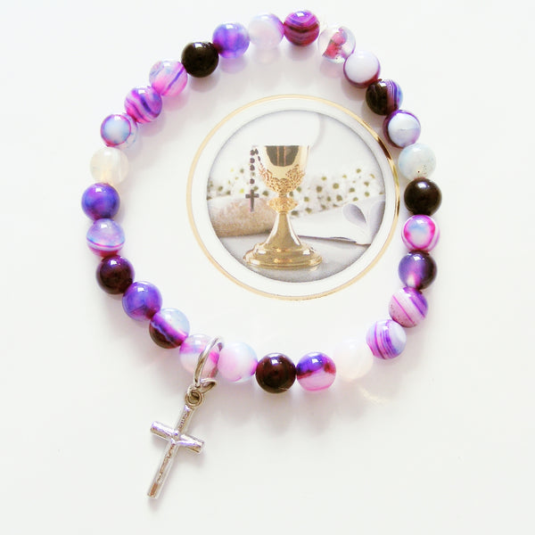 First Holy Communion Handmade Bracelet - Purple Banded Agate-Holy Communion-Serenity Gifts