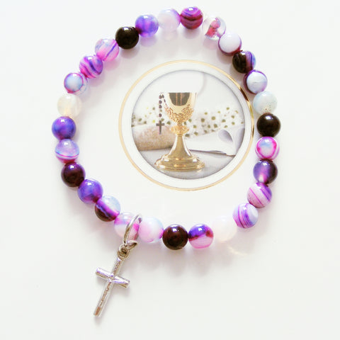 First Holy Communion Handmade Bracelet - Purple Banded Agate-Holy Communion-Serenity Gifts
