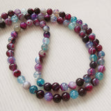 Handmade Mala Beads - Natural Striped Banded Agate Aqua/Plum Beads - Tree of Life-Mala Beads-Serenity Gifts