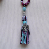 Handmade Mala Beads - Natural Striped Banded Agate Aqua/Plum Beads - Tree of Life-Mala Beads-Serenity Gifts