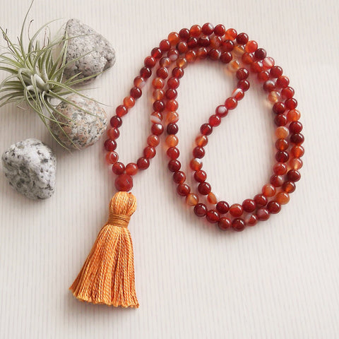 Handmade Mala Beads - Red and Orange Banded Agate-Mala Beads-Serenity Gifts