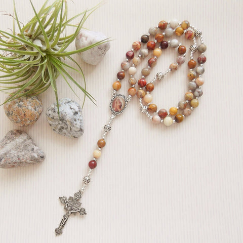 Handmade Corded Rosary - Crazy Lace Agate-Rosary Beads-Serenity Gifts
