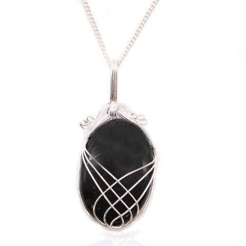 Swirl Wrapped Gemstone Necklace - Black Onyx-Gemstone Necklace-Serenity Gifts