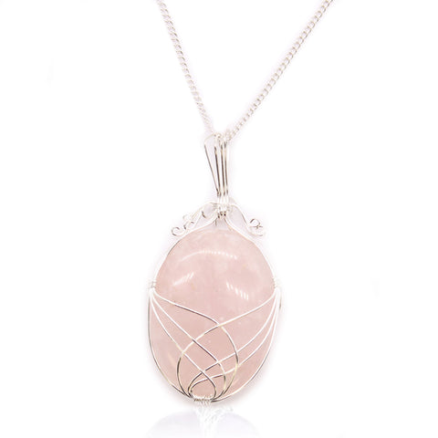 Swirl Wrapped Gemstone Necklace - Rose Quartz-Gemstone Necklace-Serenity Gifts