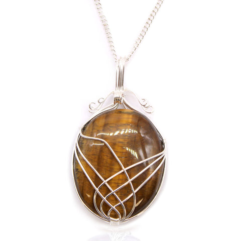 Swirl Wrapped Gemstone Necklace - Tiger Eye-Gemstone Necklace-Serenity Gifts
