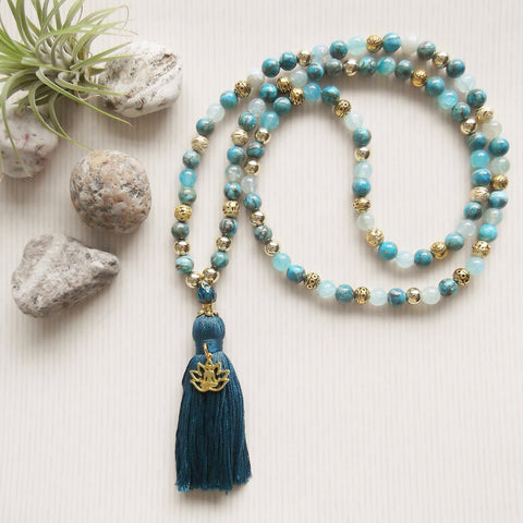 Handmade Mala Beads - Opal - Lotus Flower Yoga Charm-Mala Beads-Serenity Gifts