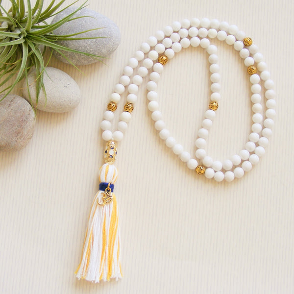 Handmade Mala Beads - White Jade - Ohm Charm-Mala Beads-Serenity Gifts