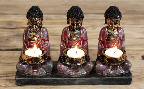 Antique Buddha Tea Light Candle Holder - Three Devotees-Tea Light Holder-Serenity Gifts