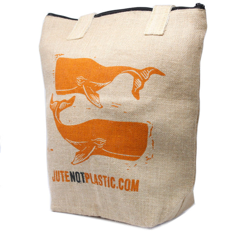 Jute Shopper Bag - Two Whales - ORANGE-Bag-Serenity Gifts