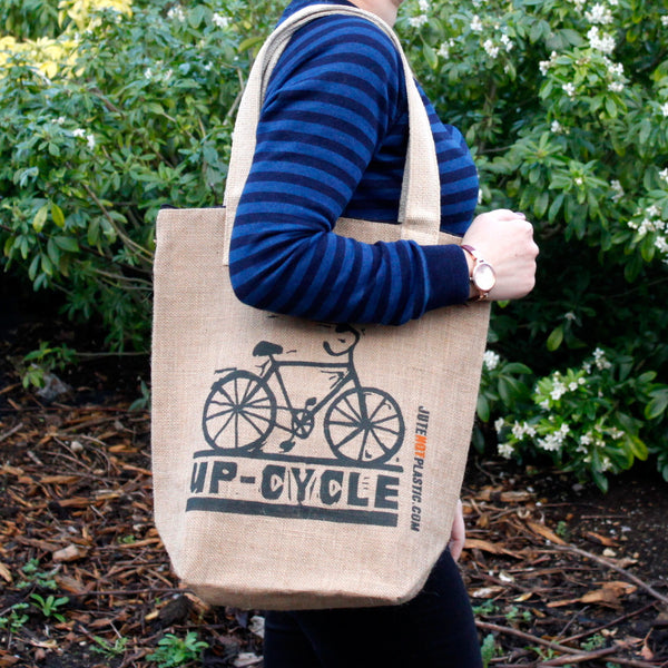 Jute Shopper Bag - Up Cycle - BLACK-Bag-Serenity Gifts