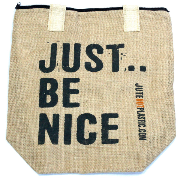 Jute Shopper Bag - Be Nice - BLACK-Bag-Serenity Gifts