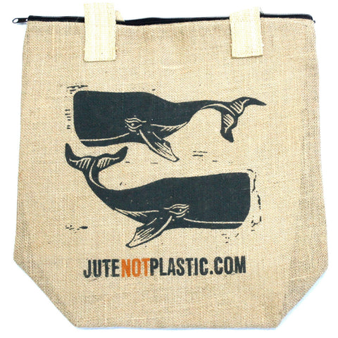 Jute Shopper Bag - Two Whales - BLACK-Bag-Serenity Gifts