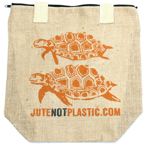Jute Shopper Bag - Two Turtles - ORANGE-Bag-Serenity Gifts