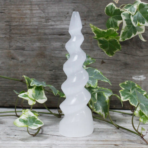 Selenite Spiral - Unicorn Horn 15cm-Crystal Gemstone-Serenity Gifts
