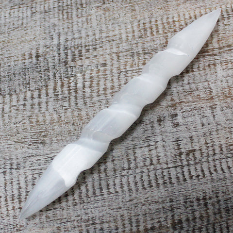 Selenite Spiral Wand - 16cm Pointed Ends-Crystal Gemstone-Serenity Gifts