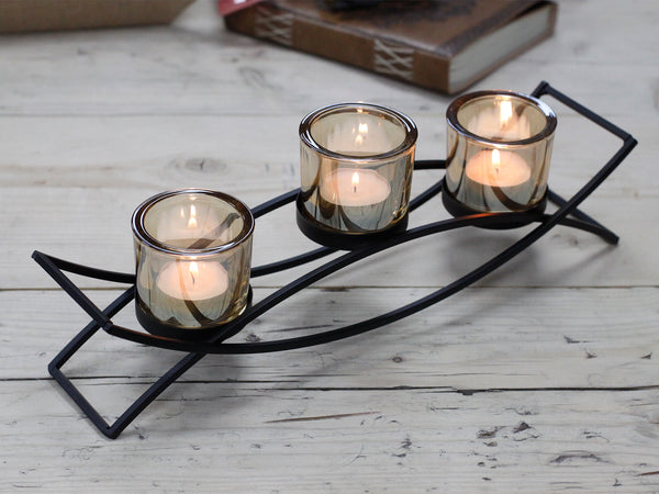 Centrepiece Iron Candle Holder - 3 Glass Cups-Candle Holder-Serenity Gifts