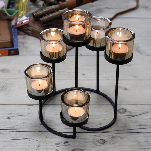 Centrepiece Iron Candle Holder - Circle of 6 Glass Cups-Candle Holder-Serenity Gifts