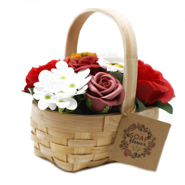 Red Flower Bath Bouquet in Wicker Basket-Bath Bomb-Serenity Gifts
