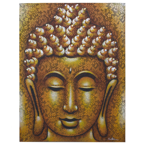 Handmade Buddha Painting - Gold Brocade Face Detail-Painting-Serenity Gifts