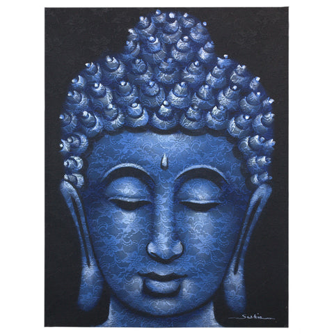 Handmade Buddha Painting - Blue Brocade Face Detail-Painting-Serenity Gifts