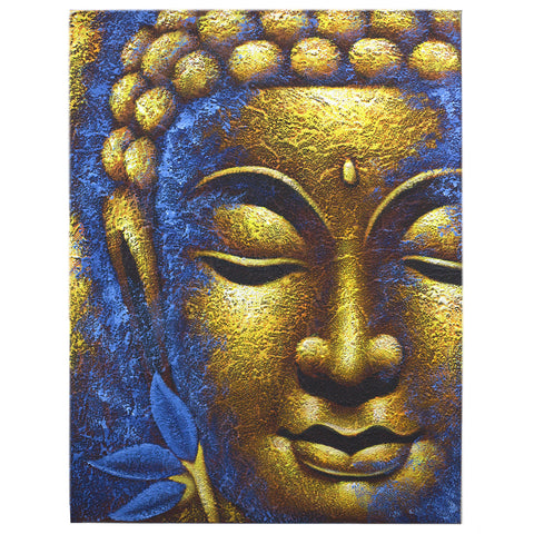Handmade Buddha Painting - Gold Face and Lotus Flower-Painting-Serenity Gifts