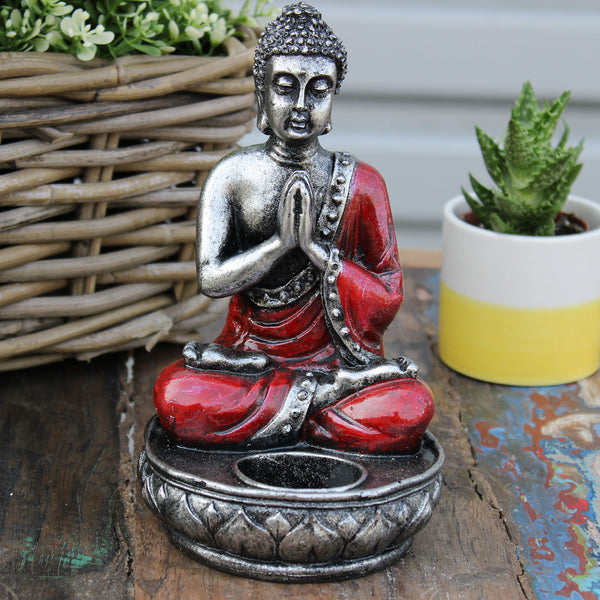 Antique Buddha Mudra Tea Light Candle Holder - Red-Tea Light Holder-Serenity Gifts