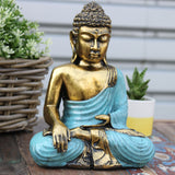 Meditating LARGE Buddha Statue - Teal and Gold-Figurine-Serenity Gifts
