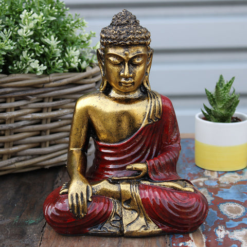 Meditating LARGE Buddha Statue - Red and Gold-Figurine-Serenity Gifts