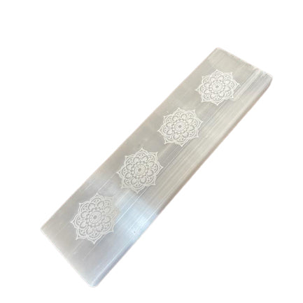 Selenite Flat Bar Charging Plate 15cm - Mandala Design-Crystal Gemstone-Serenity Gifts