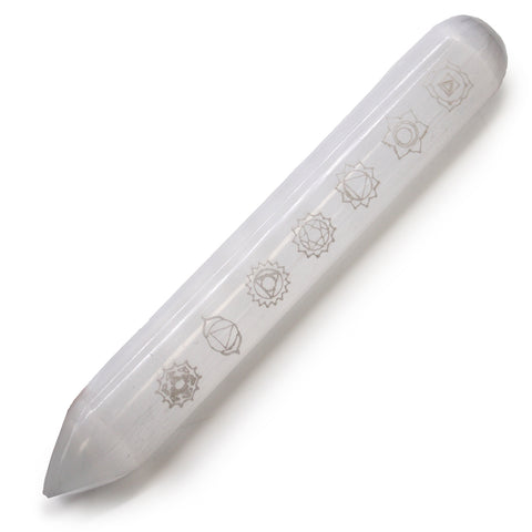 Selenite Chakra Engraved Wand - 16cm Pointed-Crystal Gemstone-Serenity Gifts