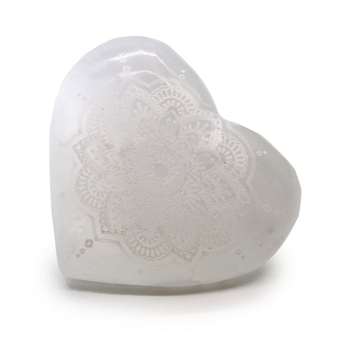 Selenite Heart 7.5cm - Mandala Design-Crystal Gemstone-Serenity Gifts