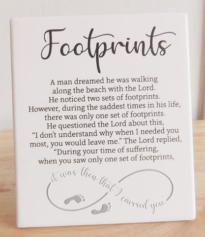 Footprints Prayer Ceramic Plaque - White-Wall Plaque-Serenity Gifts