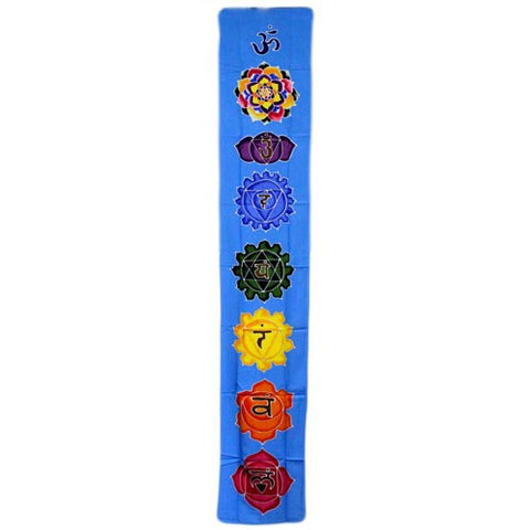 Batik Wall Art Banner - Chakra Symbols on Blue-Chakra Gifts-Serenity Gifts