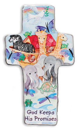 God Keeps His Promises - Noah's Ark Metal Cross-Baptism & Christening-Serenity Gifts