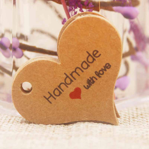 Handmade With Love Heart Shape - Brown Label Tags-Handmade Tags-Serenity Gifts
