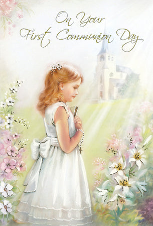 Greeting Card Holy Communion Church Garden - Girl-Greeting Card-Serenity Gifts