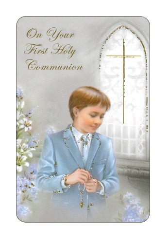 First Holy Communion Prayer Card - Boy in Church-Prayer Card-Serenity Gifts