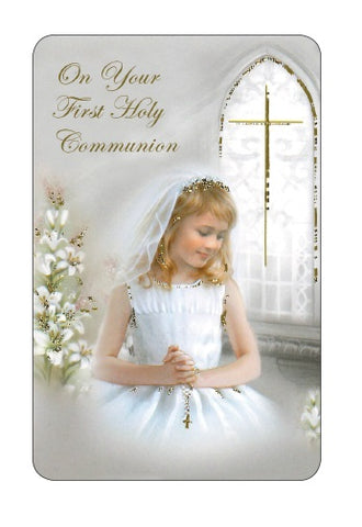 First Holy Communion Prayer Card - Girl in Church-Prayer Card-Serenity Gifts