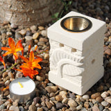 Indonesian Sandstone Oil Burner - Carved Leaf-Oil Burner-Serenity Gifts